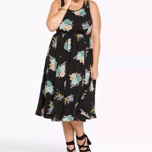 TORRID Black Floral Print Georgette Midi Dress